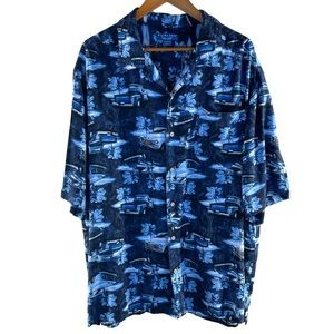 Puritan 100% Rayon "Moonlight Chevy" Print Front Pocket Hawaiian Camp Shirt 2XL